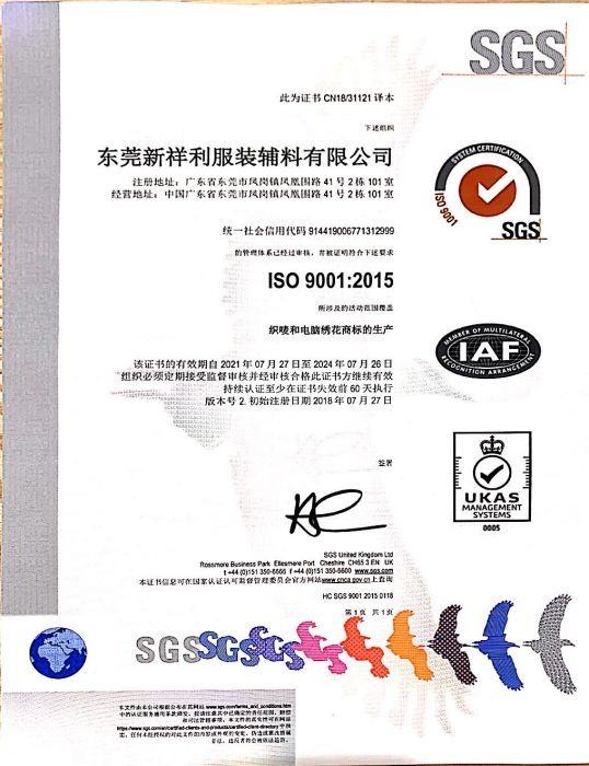 ISO 9001 中文版 证书